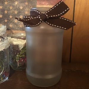 Frosted Glass Jar or Vase w/ Brown & White Bow